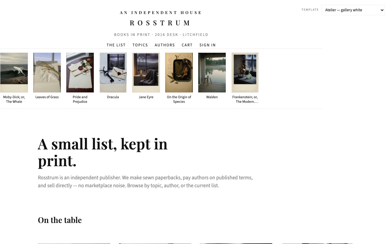Screenshot of the Atelier — gallery white template