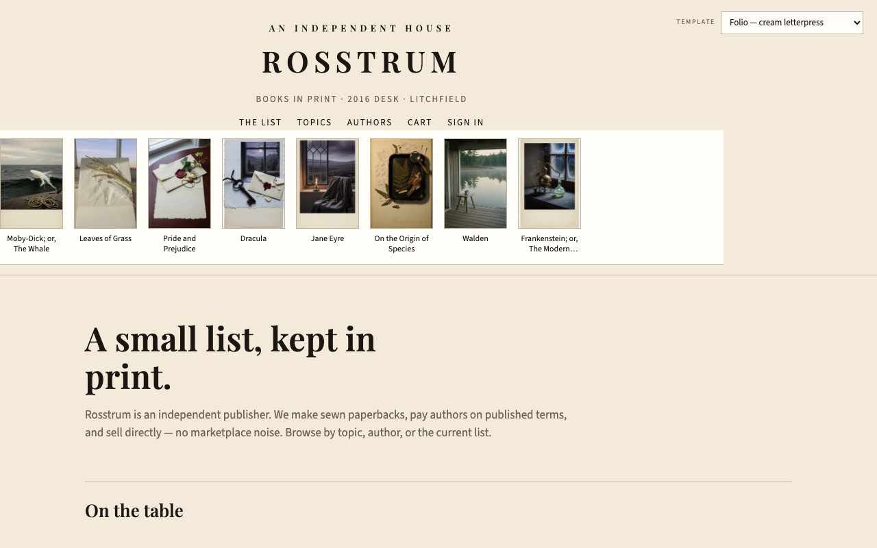 Screenshot of the Folio — cream letterpress template