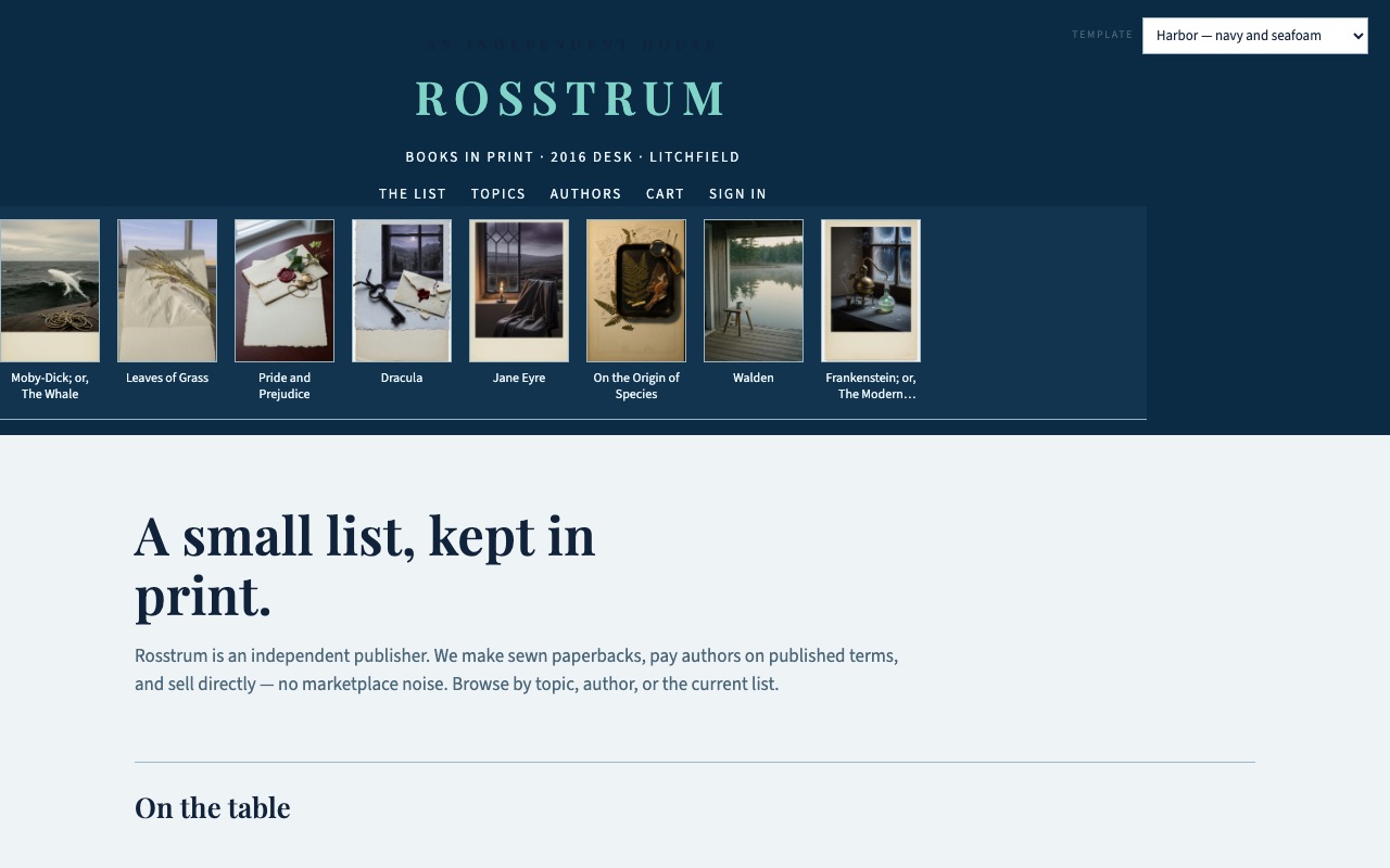 Screenshot of the Harbor — navy and seafoam template