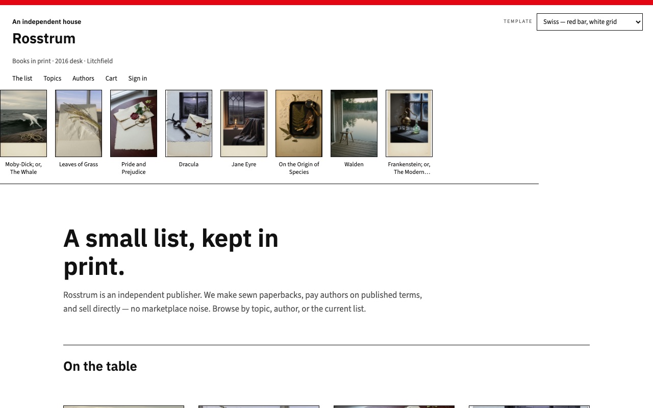Screenshot of the Swiss — red bar, white grid template