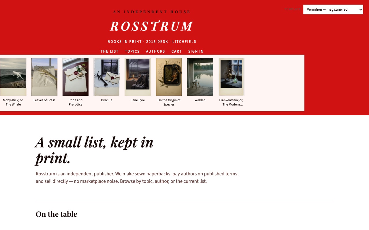 Screenshot of the Vermilion — magazine red template